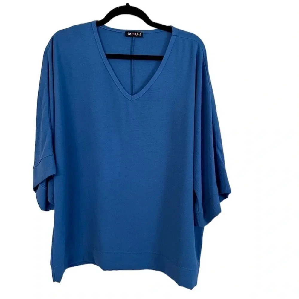 Vision USA Boutique Women’s V-Neck 3/4 Dolman Style Royal Blue Top Size XL GUC